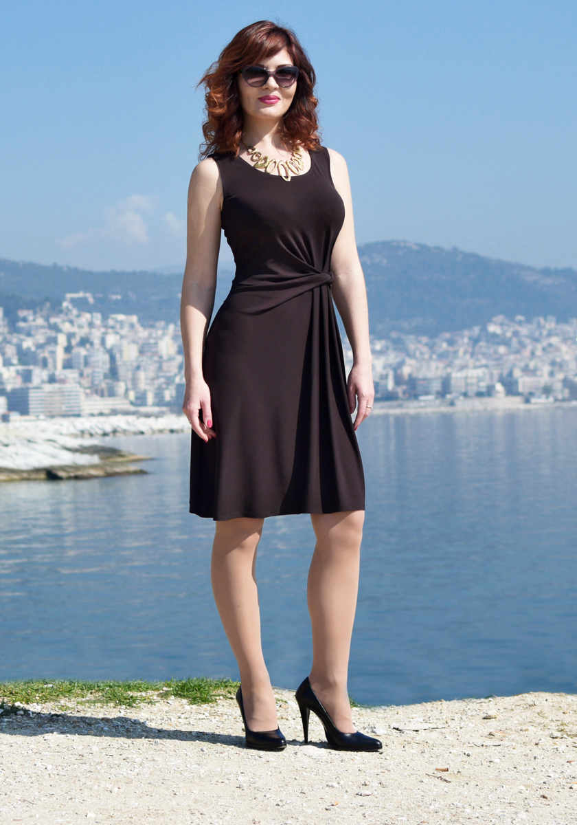 DRAPED JERSEY DRESS chocolate